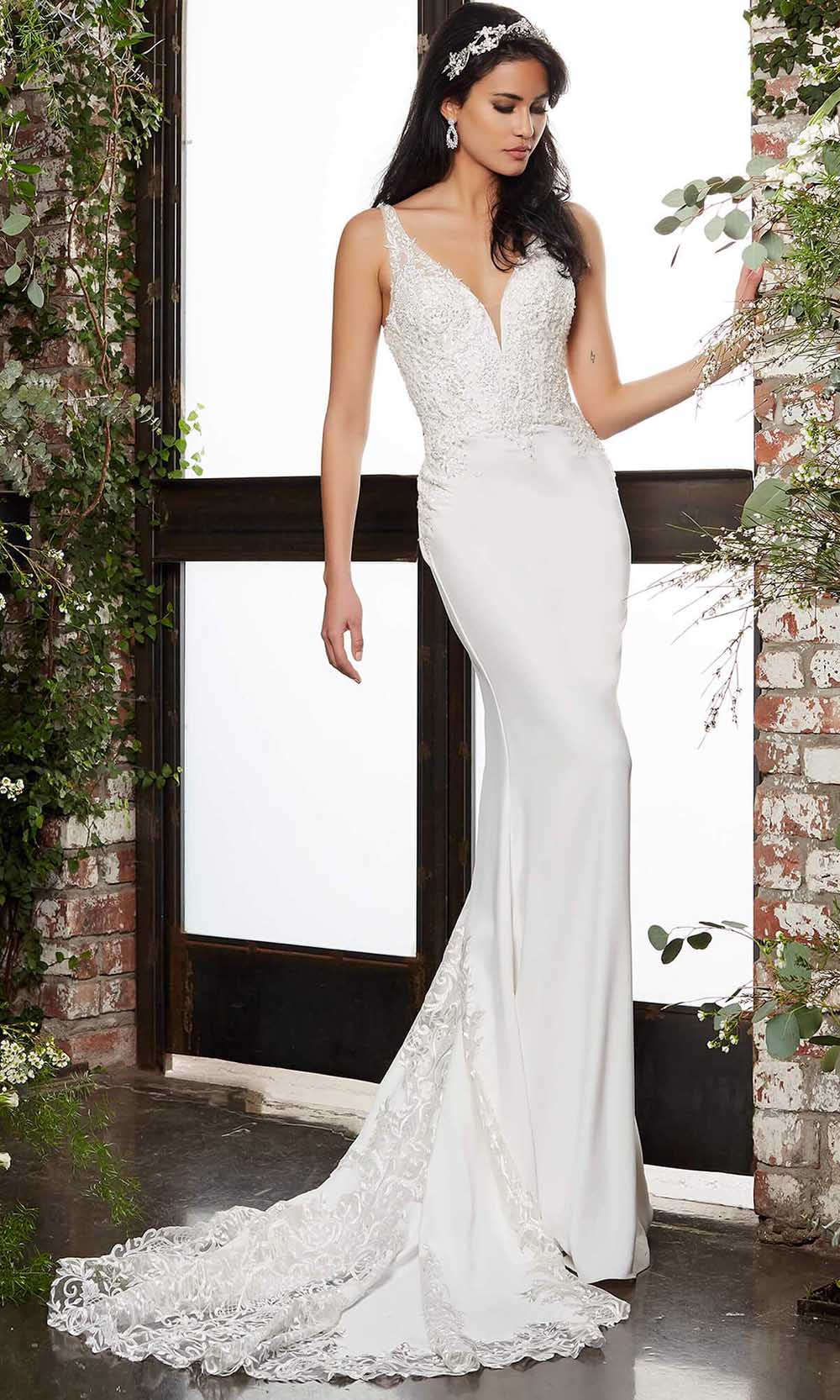 Jovani Bridal JB06928 - Long Mermaid Dress - Sleeveless, Beaded, Lace Details, Low V-Open Back, Button Details, Sheer Lace Paneled Train 16 / Ivory - Jovani Bridal JB06928 - Long Mermaid Dress - Sleeveless, Beaded, Lace Details, Low V-Open Back, Button Details, Sheer Lace Paneled Train 16 / Ivory -