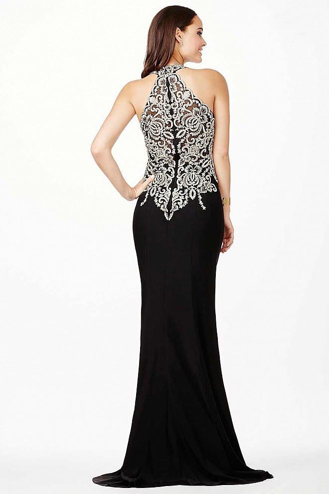 Jovani - JVN3357 Laced Up Sides High Neck Dress