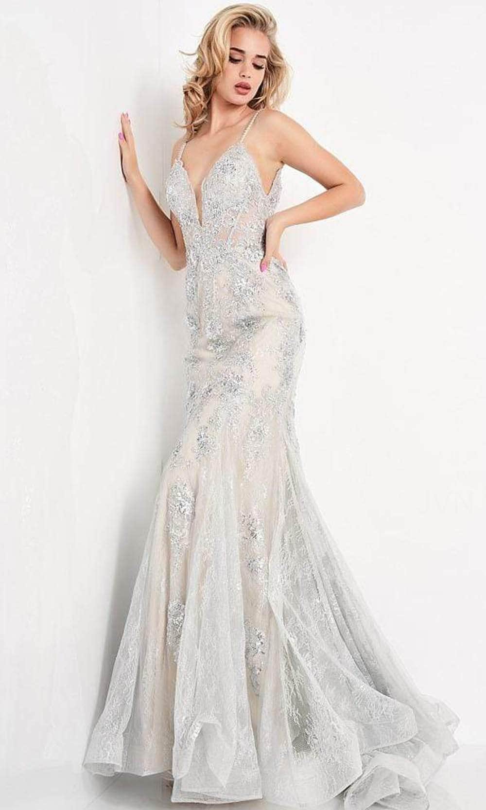 JVN by Jovani - JVN06475 Embellished Deep V Neck Trumpet Dress 24 / Silver - Shop JVN by Jovani dresses on Couture Candy at CoutureCandy.com JVN by Jovani - JVN06475 Embellished Deep V Neck Trumpet Dress 24 / Silver - Shop JVN by Jovani dresses on Couture Candy at CoutureCandy.com