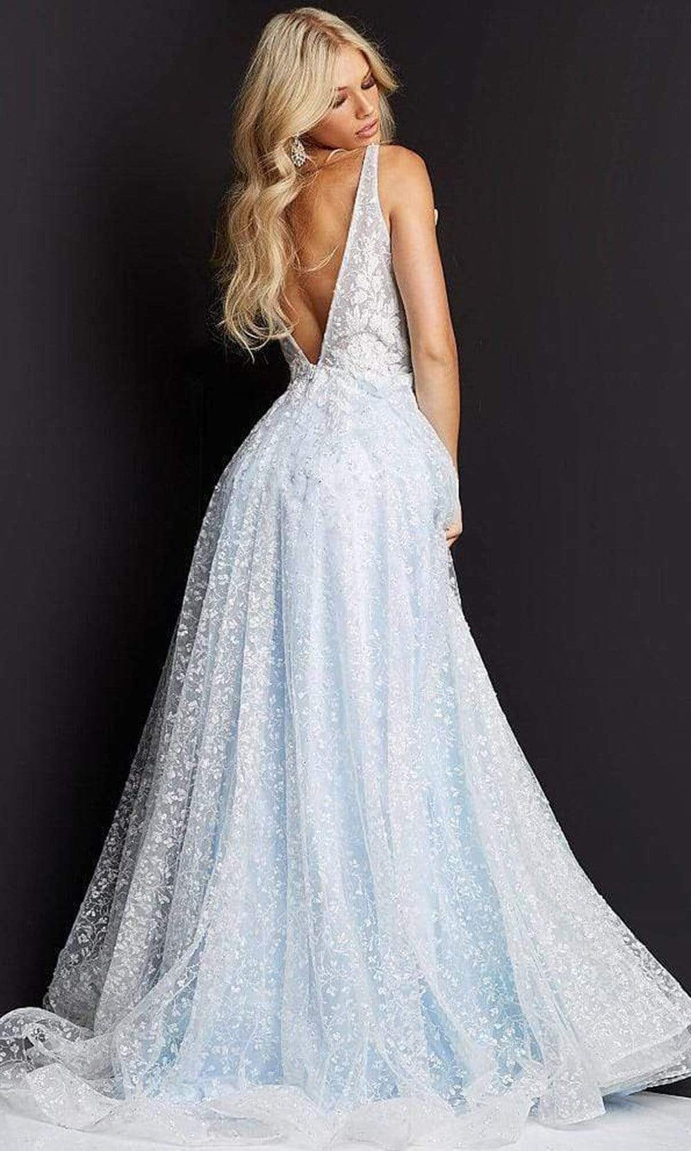 jovani white and blue dress Jovani 08283 Light Blue V Neck Embellished Dress