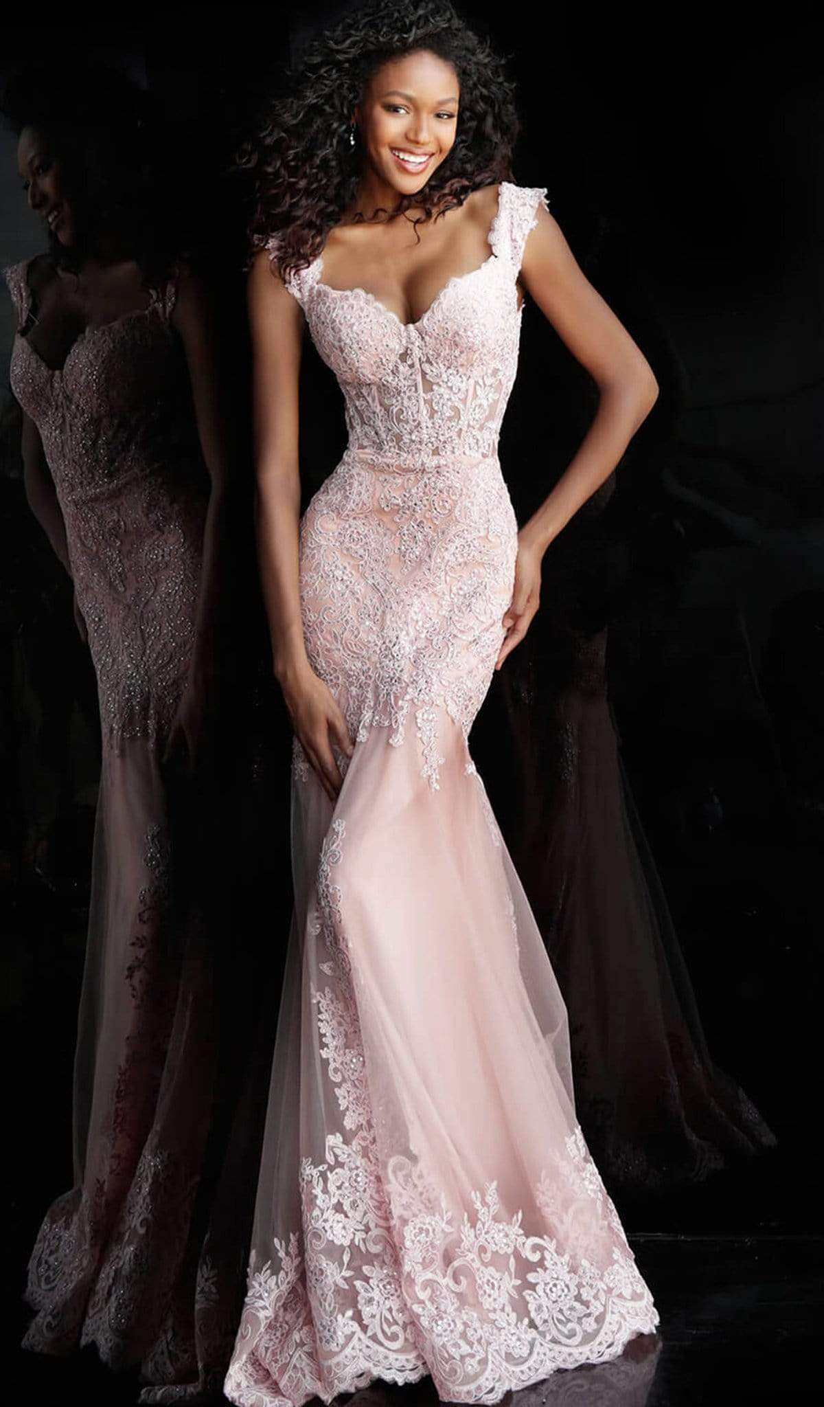 JVN by Jovani - JVN65688 Lace Embroidered Sweetheart Trumpet Dress Couture Candy JVN by Jovani - JVN65688 Lace Embroidered Sweetheart Trumpet Dress Couture Candy