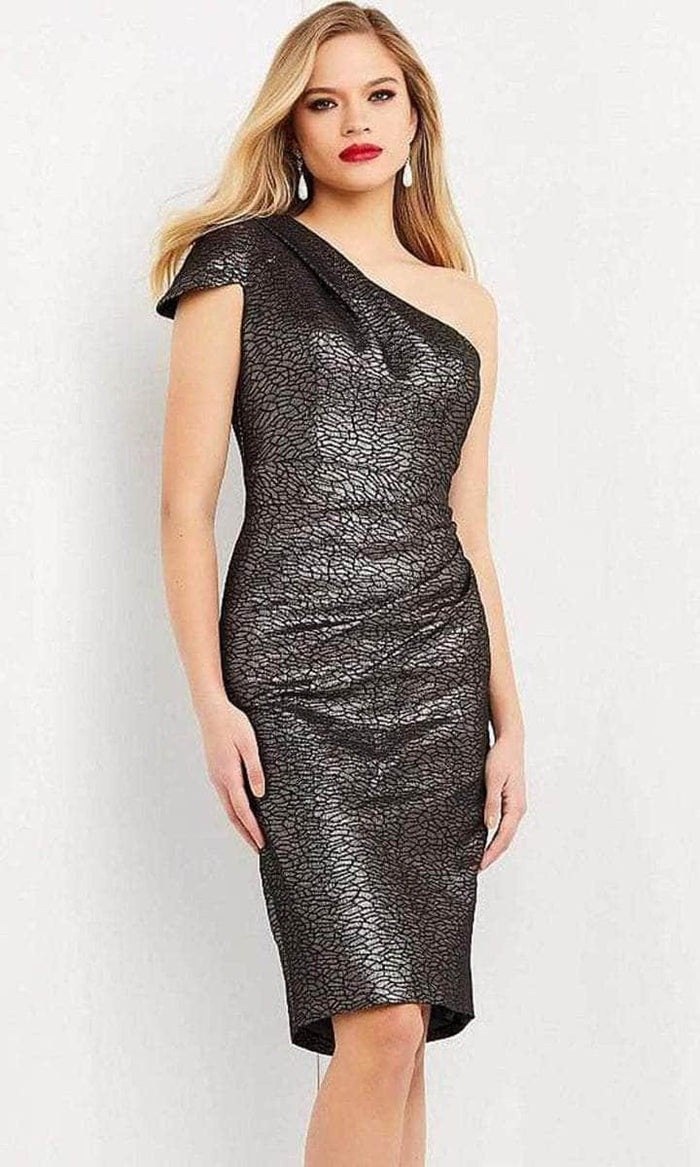 Jovani - One Shoulder Metallic Cocktail Dress 06834SC - 1 pc Coffee In Size 2 Available CCSALE 2 / Coffee