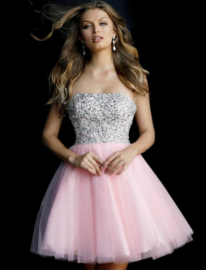 Jovani - Strapless Tulle A-Line Cocktail Dress 58470SC - 1 pc Blush In Size 4 Available CCSALE 4 / Blush