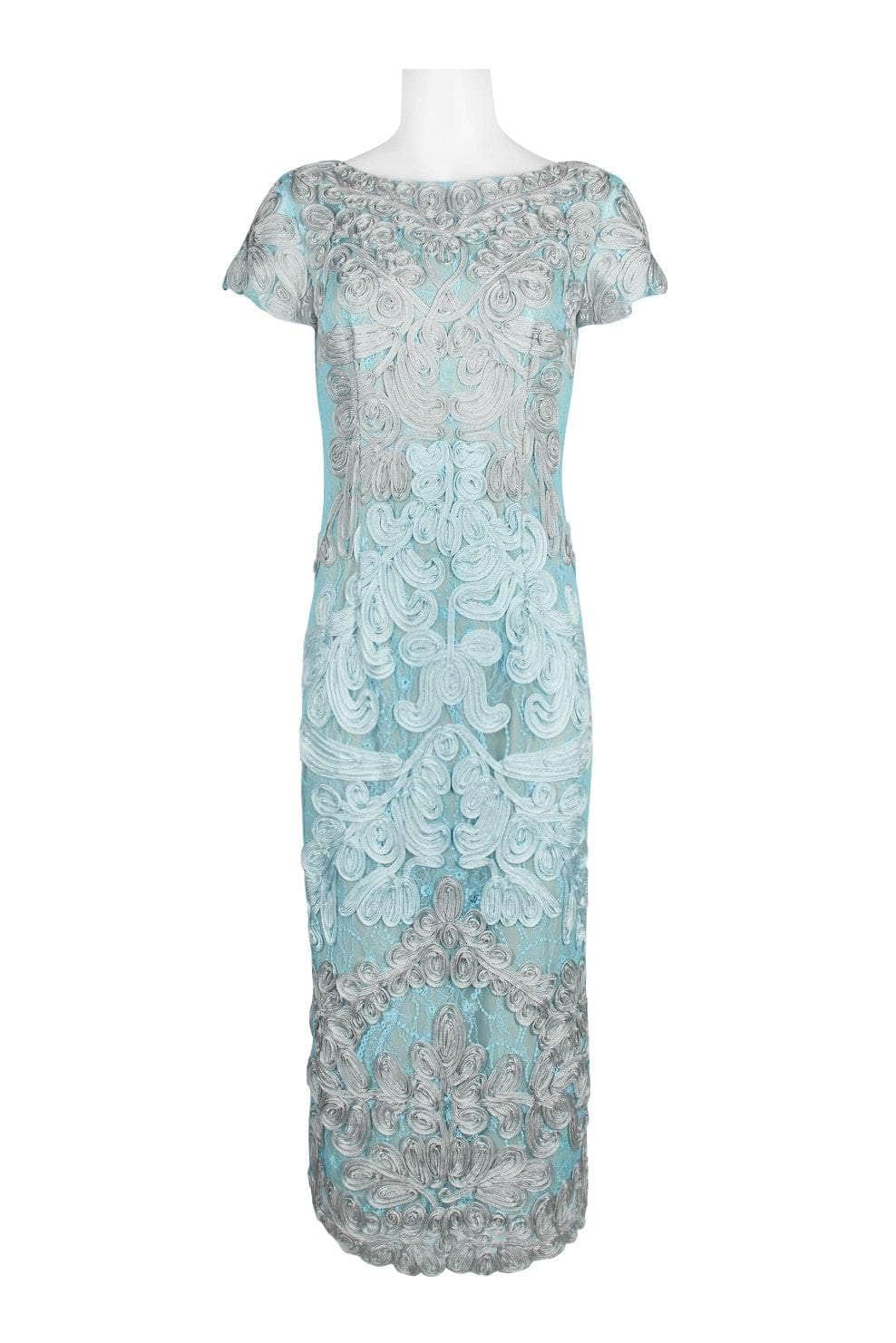 JS Collections 865626 - Two-Toned Lace Embroidered Midi Dress JS Collections 865626 - Two-Toned Lace Embroidered Midi Dress