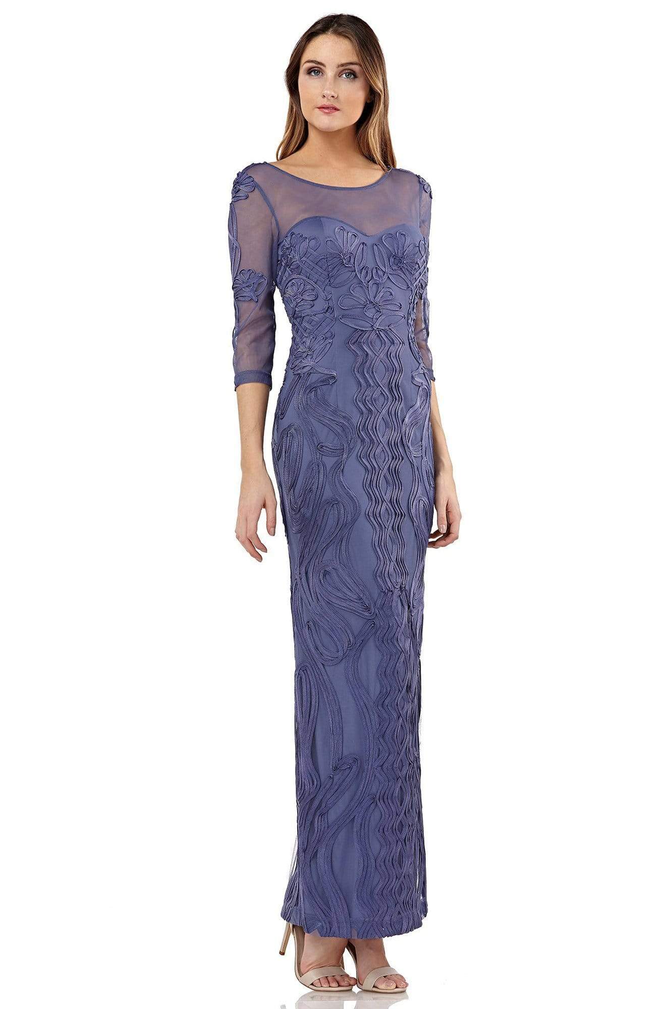 JS Collections - 866071 Embroidered Soutache Long Column Dress Couture Candy JS Collections - 866071 Embroidered Soutache Long Column Dress Couture Candy