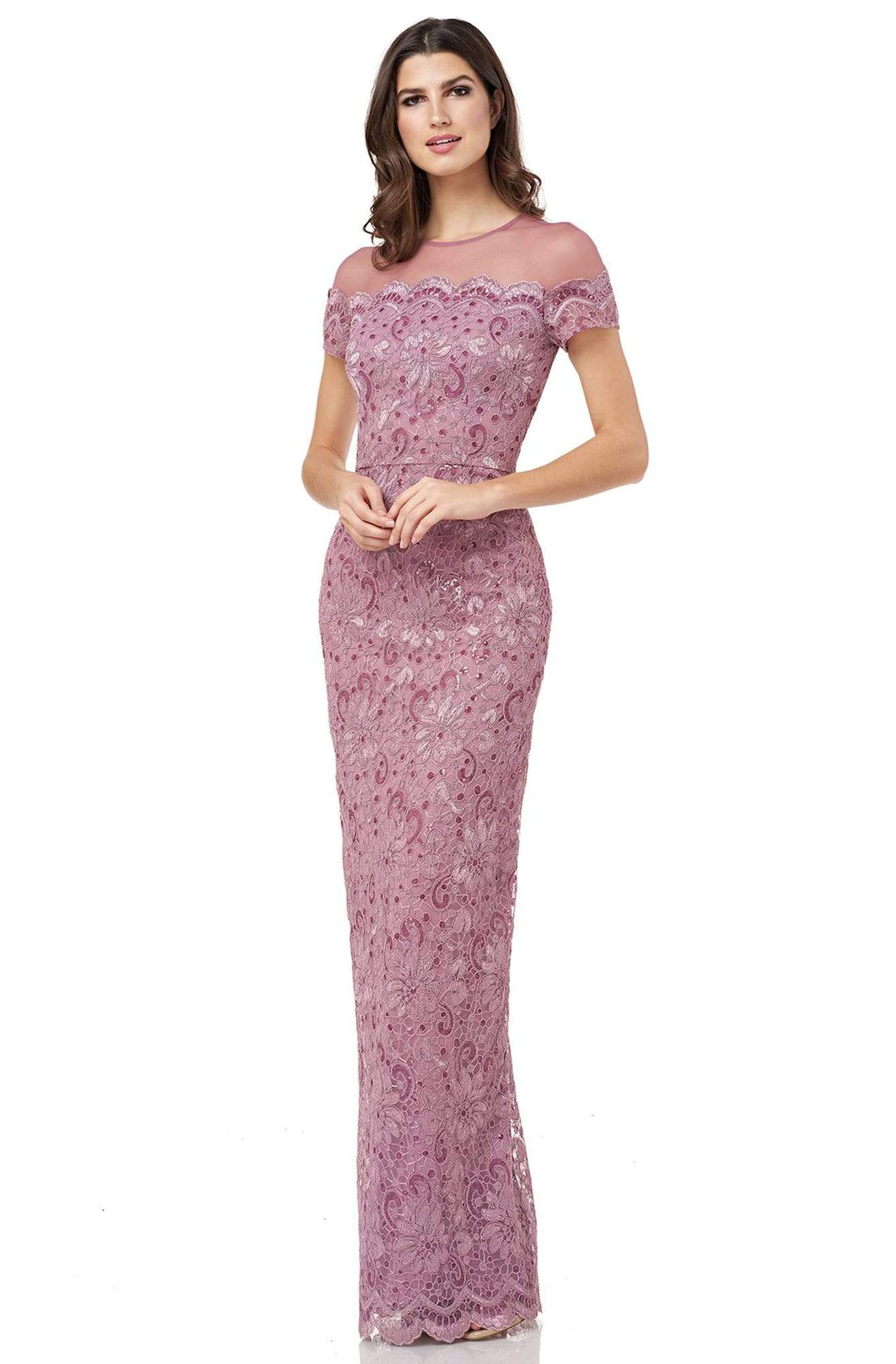 JS Collections - 866648 Illusion Floral Lace Embroidered Mesh Dress JS Collections - 866648 Illusion Floral Lace Embroidered Mesh Dress