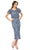 JS Collections - 866800 Short Sleeves Blouson Lace Sheath Midi Dress Evening Dresses 4 / Navy Multi