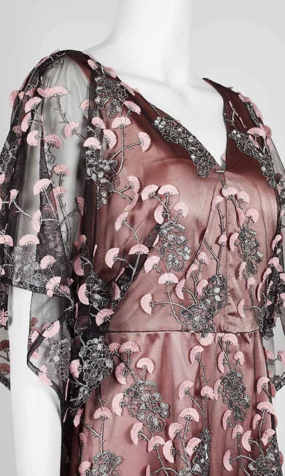 JS Collections - 866927 Kimono Sleeve Embroidered V-Neck Dress JS Collections - 866927 Kimono Sleeve Embroidered V-Neck Dress