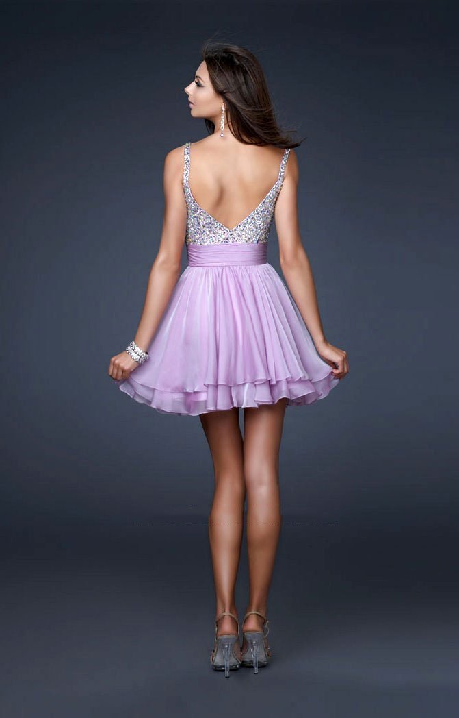 short chiffon party dress Short Chiffon Halter Homecoming Dress with Open Back Light Blue / Small