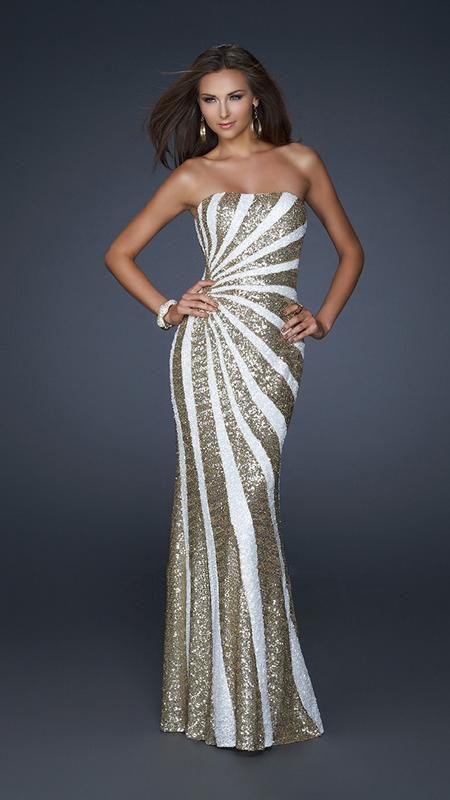 La Femme - 17456 Two Tone Sequined Semi-sweetheart Long Column Dress Couture Candy La Femme - 17456 Two Tone Sequined Semi-sweetheart Long Column Dress Couture Candy