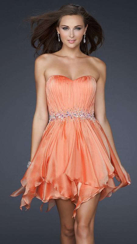 La Femme - 17544 Pleated Sweetheart Beaded Chiffon A-Line Dress 6 / Orange - Shop La Femme Dresses On Couture Candy at CoutureCandy.com La Femme - 17544 Pleated Sweetheart Beaded Chiffon A-Line Dress 6 / Orange - Shop La Femme Dresses On Couture Candy at CoutureCandy.com
