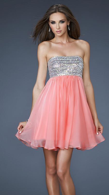 La Femme - 18063 Sequined Straight Neck Empire Waist A-line Dress 6 / Coral - Shop La Femme dresses on Couture Candy at CoutureCandy.com La Femme - 18063 Sequined Straight Neck Empire Waist A-line Dress 6 / Coral - Shop La Femme dresses on Couture Candy at CoutureCandy.com