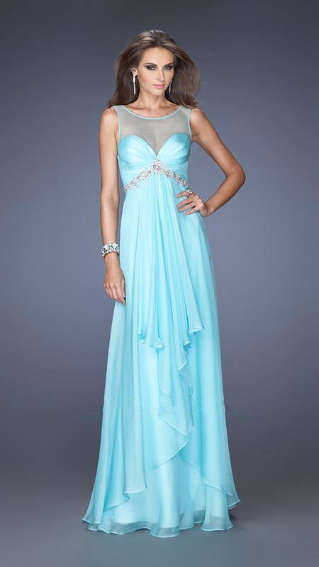 La Femme - 20026 Illusion Scoop Neckline Draped A-line Evening Dress 2 / Light Mint - Shop La Femme dresses on Couture Candy at CoutureCandy.com La Femme - 20026 Illusion Scoop Neckline Draped A-line Evening Dress 2 / Light Mint - Shop La Femme dresses on Couture Candy at CoutureCandy.com