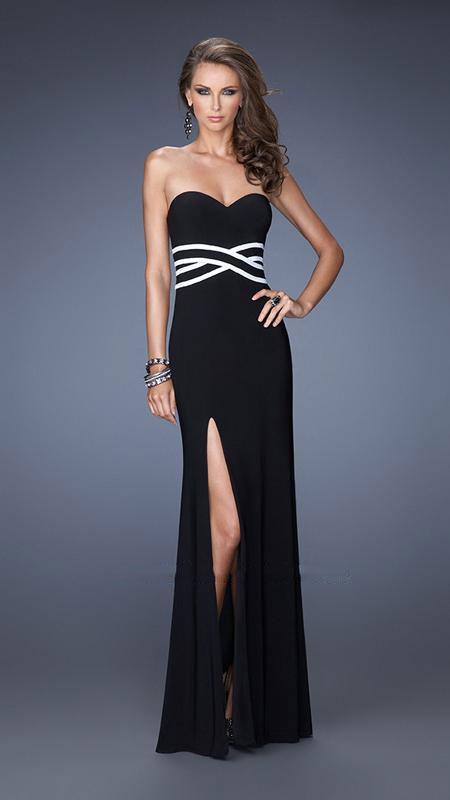 La Femme - 20030 Strapless Sweetheart with Criss-Crossed Waistline Evening Dress Special Occasion Dress 00 / Black/White