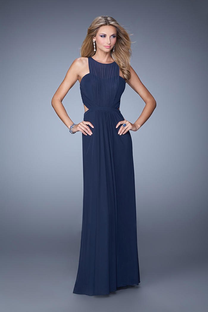 La Femme - 21187 Gathered Panel Cutout Gown Special Occasion Dress 00 / Navy