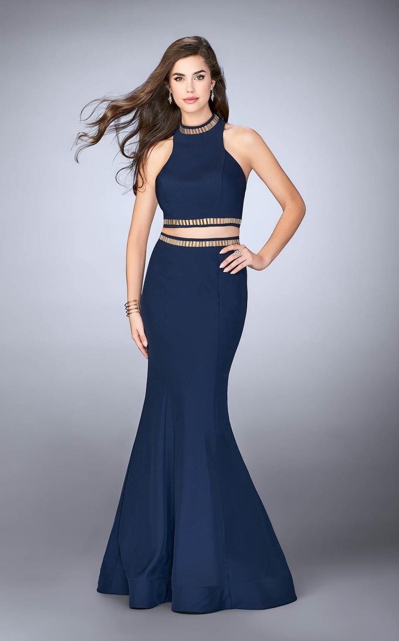 La Femme - 23932 Two Piece Halterneck Crop Top and Mermaid Skirt Prom Dress 0 / Blush - Shop La Femme dresses on Couture Candy at CoutureCandy.com La Femme - 23932 Two Piece Halterneck Crop Top and Mermaid Skirt Prom Dress 0 / Blush - Shop La Femme dresses on Couture Candy at CoutureCandy.com
