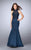 La Femme - 24271 Exquisite High Lace Illusion Long Mermaid Evening Gown Special Occasion Dress 00 / Navy