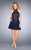 La Femme - 25099 Halter Neck Lace A-line Dress Special Occasion Dress 00 / Navy