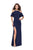 La Femme - 25556 Ruffled Off Shoulder Jersey Dress Special Occasion Dress 00 / Navy