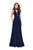 La Femme - 25568 Ruched High Neck Open Back Dress Special Occasion Dress 00 / Navy