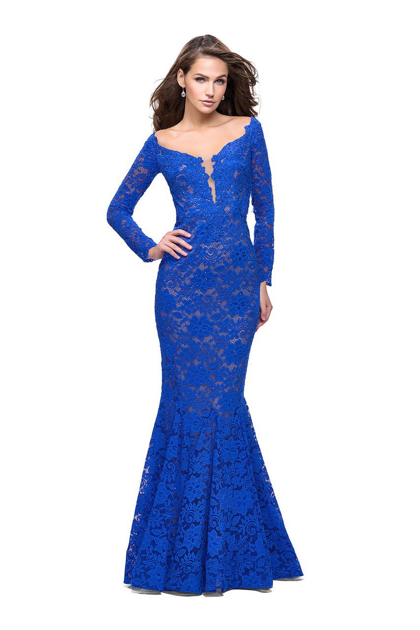 La Femme - 25607 Beaded Long Sleeve Lace Mermaid Dress Couture Candy La Femme - 25607 Beaded Long Sleeve Lace Mermaid Dress Couture Candy
