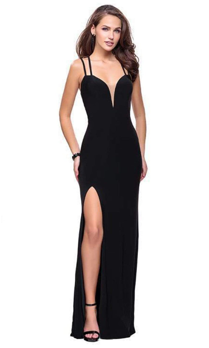 La Femme - 25648 Plunging Sweetheart Crisscross Strapped Gown Evening Dresses 00 / Black