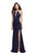 La Femme - 25669 Plunging Halter Fitted Dress Special Occasion Dress 00 / Navy