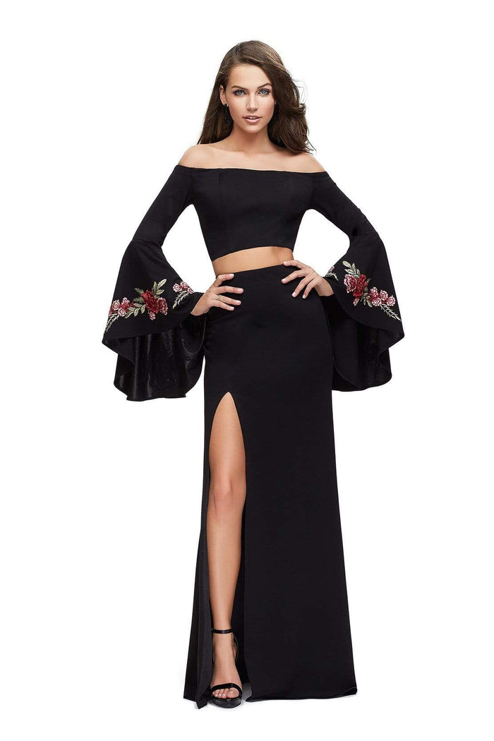 La Femme - 25741 Two Piece Long Bell Sleeve Jersey Sheath Dress Special Occasion Dress 0 / Black