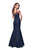 La Femme - 25753 Cold Shoulder Floral Denim Trumpet Gown Evening Dresses
