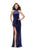 La Femme - 25783 Beaded High Halter Velvet Sheath Dress Special Occasion Dress 00 / Navy