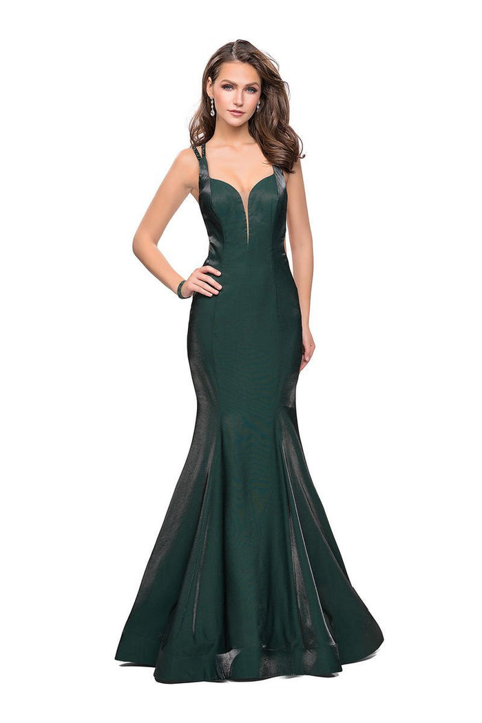La Femme - 25813 Strappy Deep V-neck  Mermaid Dress Special Occasion Dress 00 / Forest Green