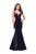 La Femme - 25813 Strappy Deep V-neck  Mermaid Dress Special Occasion Dress 00 / Navy