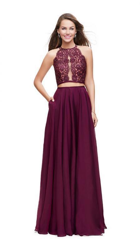 La Femme - 25843 Two-Piece Illusion Paneled Lace Bodice Chiffon Gown La Femme - 25843 Two-Piece Illusion Paneled Lace Bodice Chiffon Gown