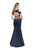 La Femme - 25848 Cold Shoulder Floral Two Piece Denim Gown Special Occasion Dress