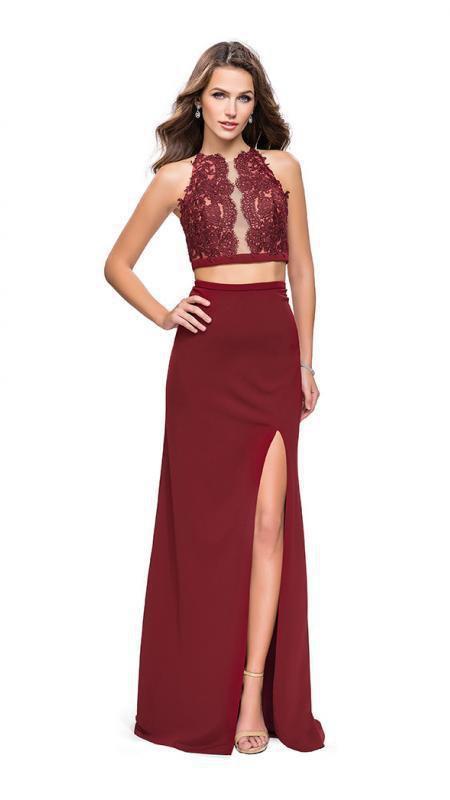 La Femme - 25919 Two Piece Beaded Lace Jersey Sheath Dress Couture Candy La Femme - 25919 Two Piece Beaded Lace Jersey Sheath Dress Couture Candy