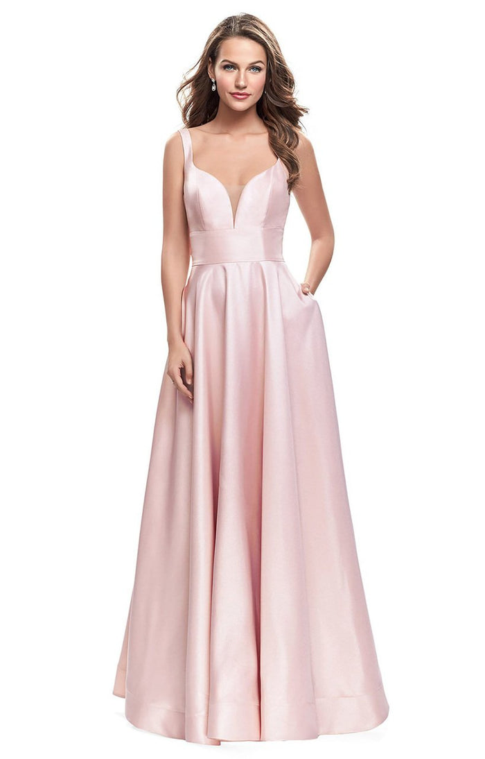 La Femme - 26015 Plunging Sweetheart Mikado A-line Dress Special Occasion Dress 00 / Light Blush
