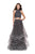 La Femme - 26077 Two-Piece Bejeweled High Halter Tulle Cascade Gown Special Occasion Dress 00 / Gunmetal