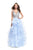 La Femme - 26223 Metallic Beaded Plunging Bodice Tulle Ballgown Special Occasion Dress 00 / Light Blue