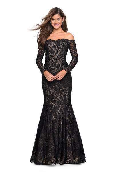 La Femme - 26393 Long Sleeve Off Shoulder Lace Trumpet Gown La Femme - 26393 Long Sleeve Off Shoulder Lace Trumpet Gown
