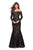 La Femme - 26393 Long Sleeve Off Shoulder Lace Trumpet Gown Special Occasion Dress 00 / Black