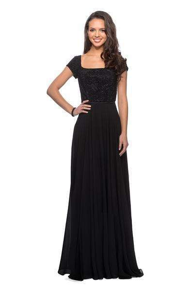 La Femme - 26512 Embellished Square Neck Chiffon A-line Dress Couture Candy La Femme - 26512 Embellished Square Neck Chiffon A-line Dress Couture Candy