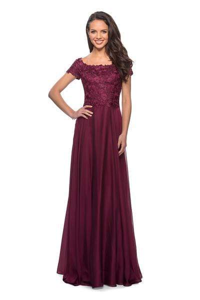 La Femme - 26550 Lace Bateau Chiffon A-line Dress 16 / Garnet - Shop La Femme dresses on Couture Candy at CoutureCandy.com La Femme - 26550 Lace Bateau Chiffon A-line Dress 16 / Garnet - Shop La Femme dresses on Couture Candy at CoutureCandy.com