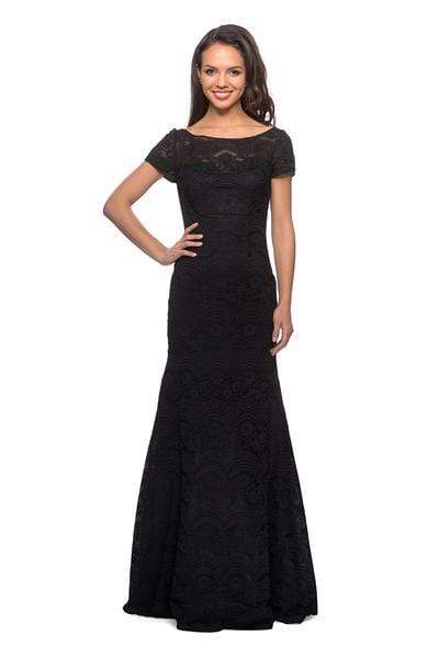 La Femme - 26875 Short Sleeve Lace Bateau Trumpet Dress Mother of the Bride Dresses 2 / Black