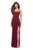 La Femme - 26940 Crisscrossed Lace Up Back High Slit Gown Special Occasion Dress 00 / Burgundy