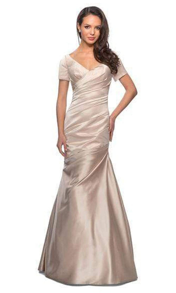 La Femme - 26947 Short Sleeve Pleat-Textured Trumpet Gown Mother of the Bride Dresses 4 / Champagne