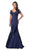 La Femme - 26947 Short Sleeve Pleat-Textured Trumpet Gown Mother of the Bride Dresses 4 / Navy