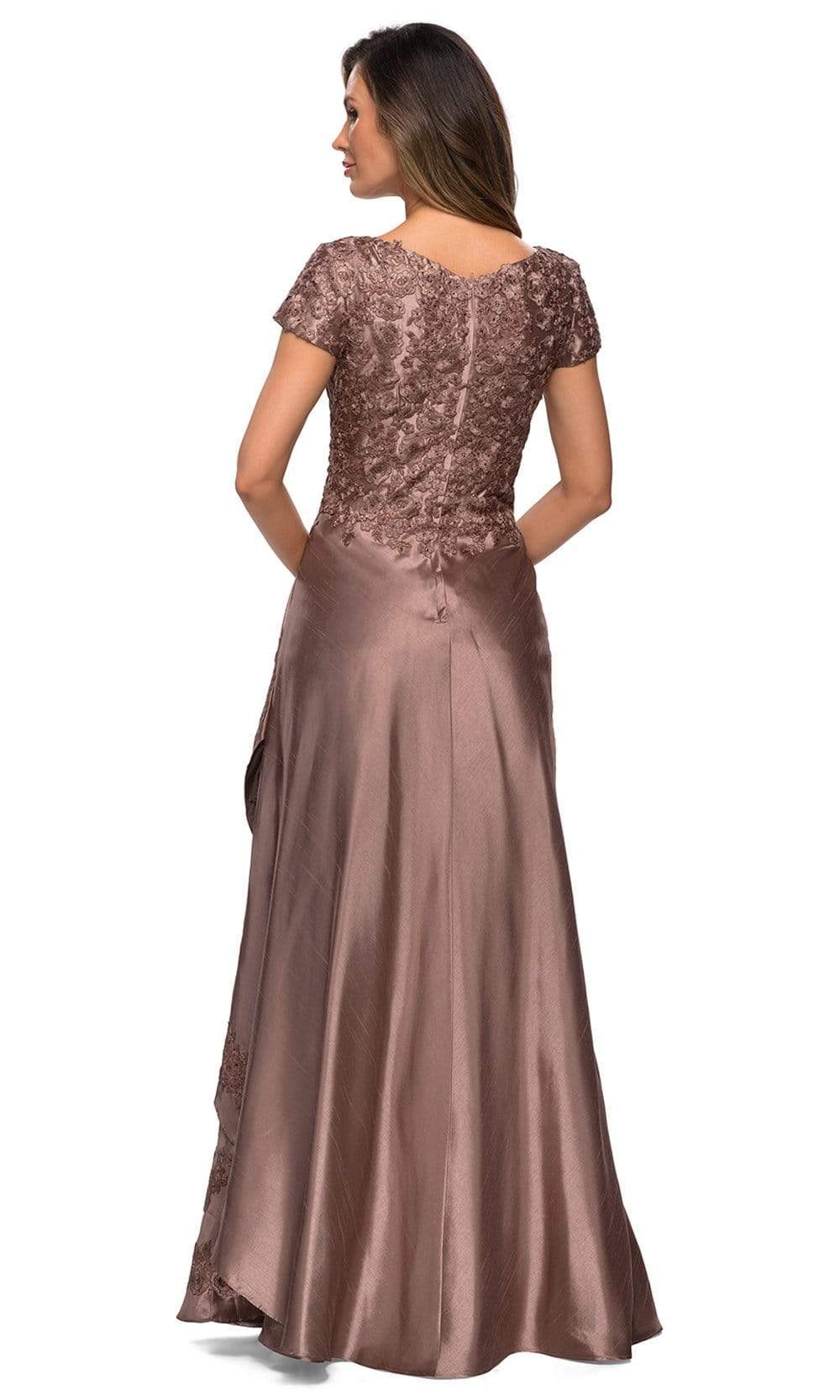 Cocoa La Femme - 27033 Floral Ornate Satin Overlay Gown | Long A-Line Dress Cocoa La Femme - 27033 Floral Ornate Satin Overlay Gown | Long A-Line Dress