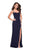 La Femme - 27089 Beaded Strappy Scoop Gown with Slit Special Occasion Dress 00 / Navy
