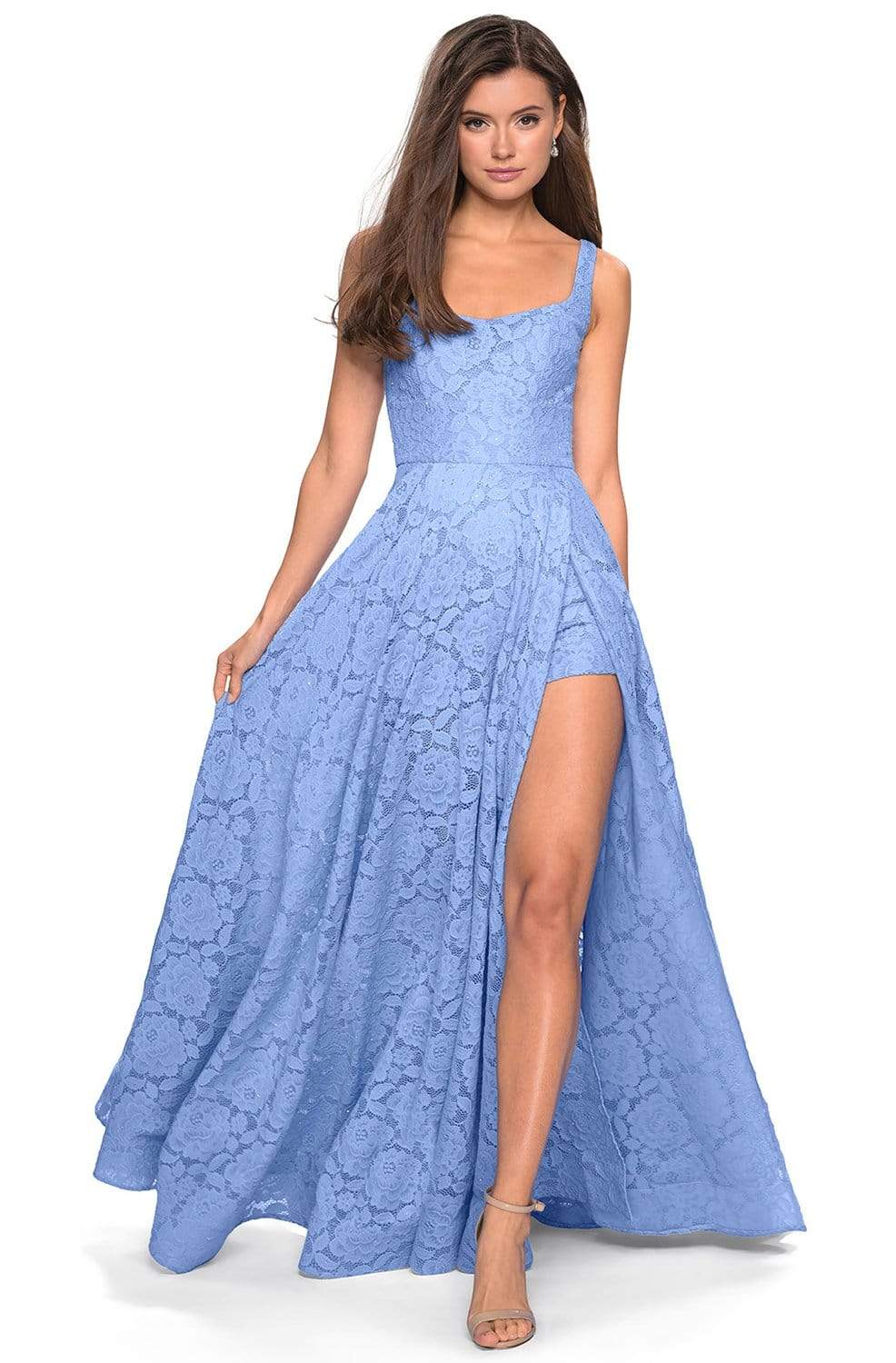 La Femme 27476 Classy Allover Lace Organza Gown with Romper