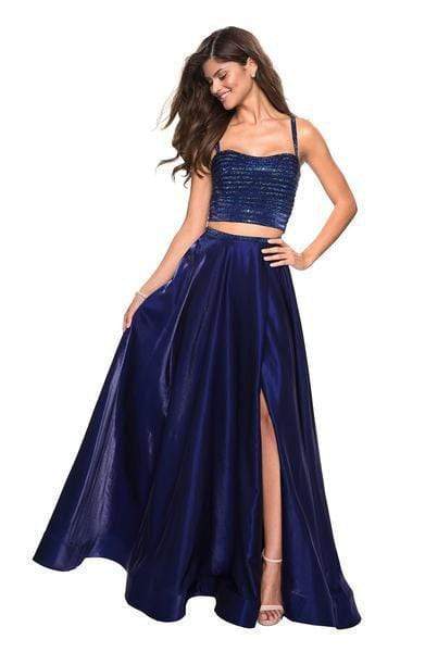 La Femme - 27607 Two Piece Rhinestone Accented Satin A-line Dress Couture Candy La Femme - 27607 Two Piece Rhinestone Accented Satin A-line Dress Couture Candy